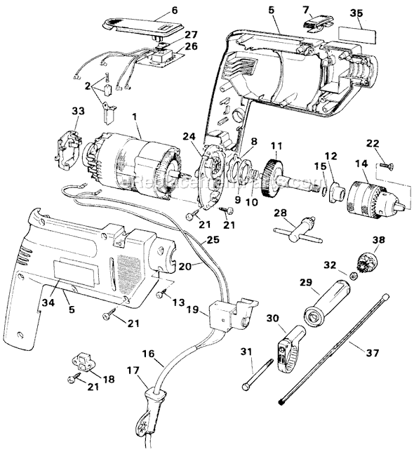 Page A Diagram and Parts List for BD1500 Type 7 Black and Decker Electric Drill